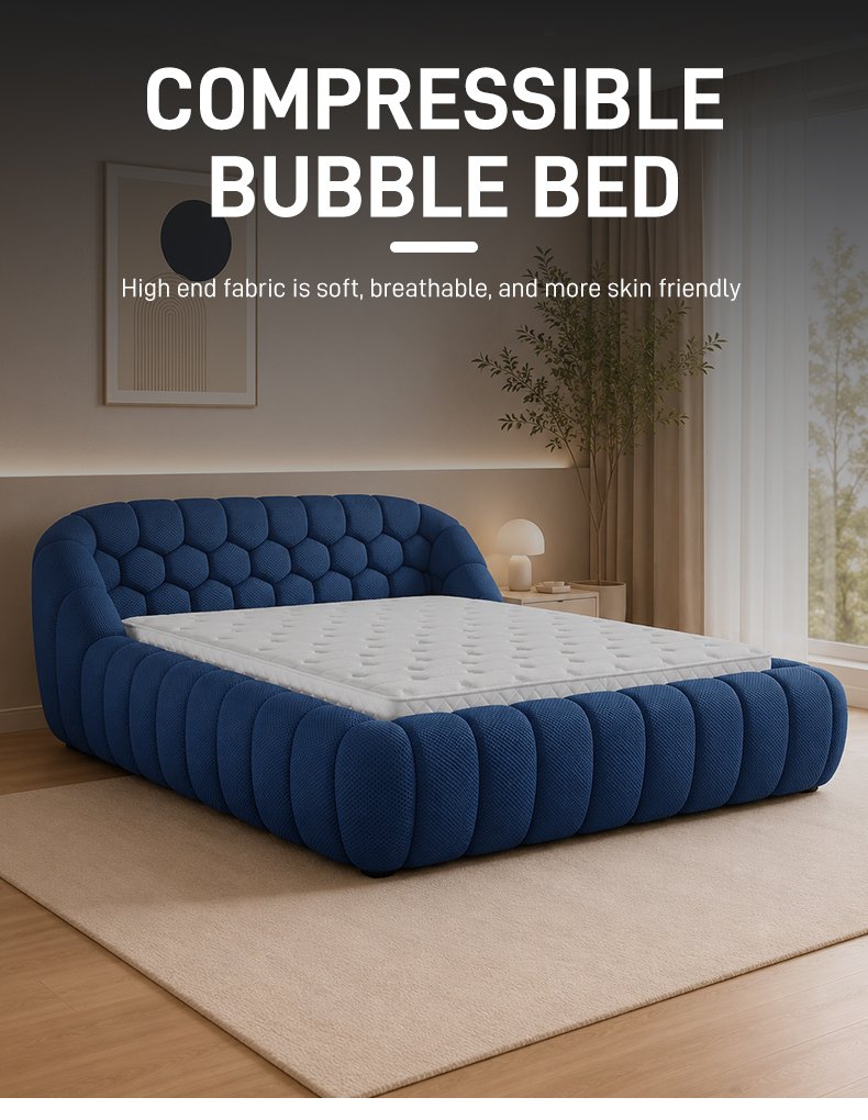 B306 Luxury 3D Bubble Fabric Upholstered Bed Modern Design High Density Foam Soft Bed Frame for High-end Apartment Hotel Bedroom