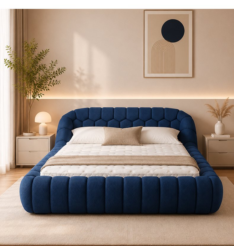 B306 Luxury 3D Bubble Fabric Upholstered Bed Modern Design High Density Foam Soft Bed Frame for High-end Apartment Hotel Bedroom