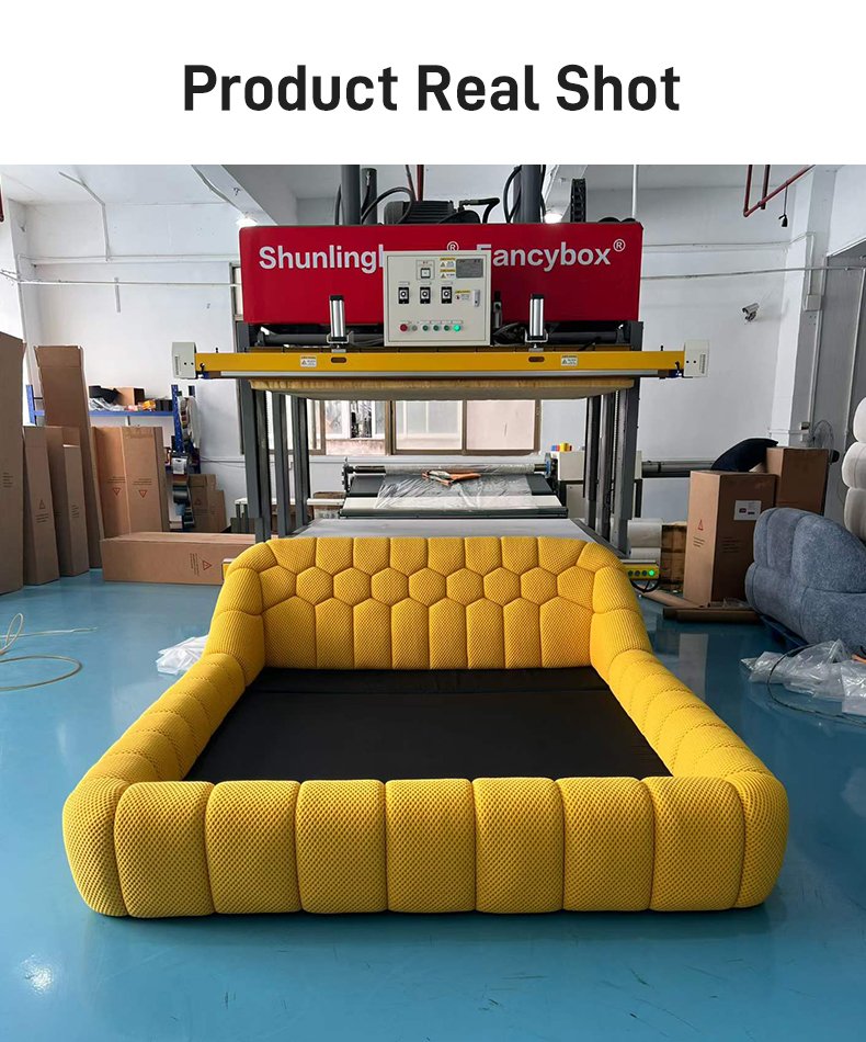 B306 Luxury 3D Bubble Fabric Upholstered Bed Modern Design High Density Foam Soft Bed Frame for High-end Apartment Hotel Bedroom