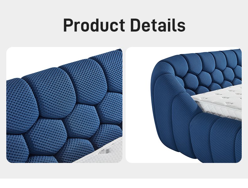 B306 Luxury 3D Bubble Fabric Upholstered Bed Modern Design High Density Foam Soft Bed Frame for High-end Apartment Hotel Bedroom