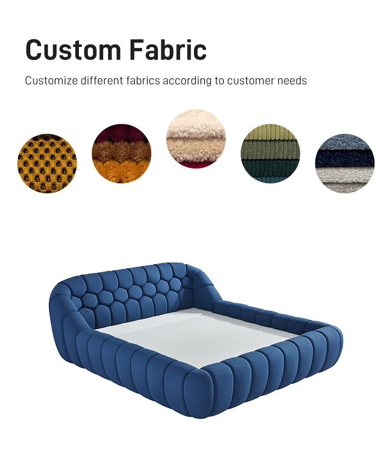 B306 Luxury 3D Bubble Fabric Upholstered Bed Modern Design High Density Foam Soft Bed Frame for High-end Apartment Hotel Bedroom
