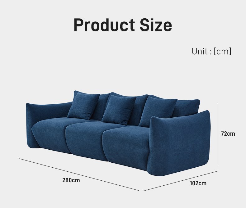 S218-3 OEM Factory Minimalist Blue Fabric 3 Seater Puffy Comfortable Boneless Couch Sponge Filling Compressed Sofa for Living Room