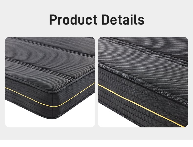G006 Vacuum Compressed 25cm Pocket Spring Mattress Cotton Cover Dark Ribbed with Gold Trim for Home Hotel Apartment