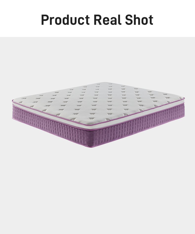 G007 Vacuum Compressed 30cm Pocket Spring Mattress Cotton Cover Diamond Tufted with Purple Trim for Home Hotel Apartment