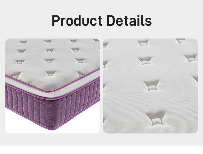 G007 Vacuum Compressed 30cm Pocket Spring Mattress Cotton Cover Diamond Tufted with Purple Trim for Home Hotel Apartment