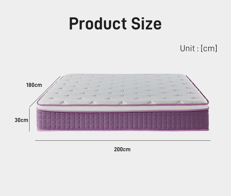 G007 Vacuum Compressed 30cm Pocket Spring Mattress Cotton Cover Diamond Tufted with Purple Trim for Home Hotel Apartment