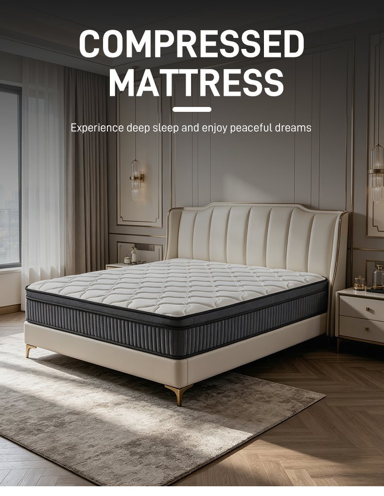 G008 Vacuum Compressed 30cm Pocket Spring Mattress Cotton Cover Diamond Quilted Two-Tone Side for Home Hotel Apartment