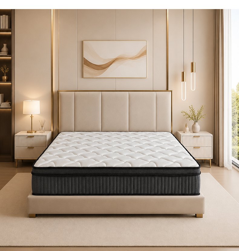 G008 Vacuum Compressed 30cm Pocket Spring Mattress Cotton Cover Diamond Quilted Two-Tone Side for Home Hotel Apartment