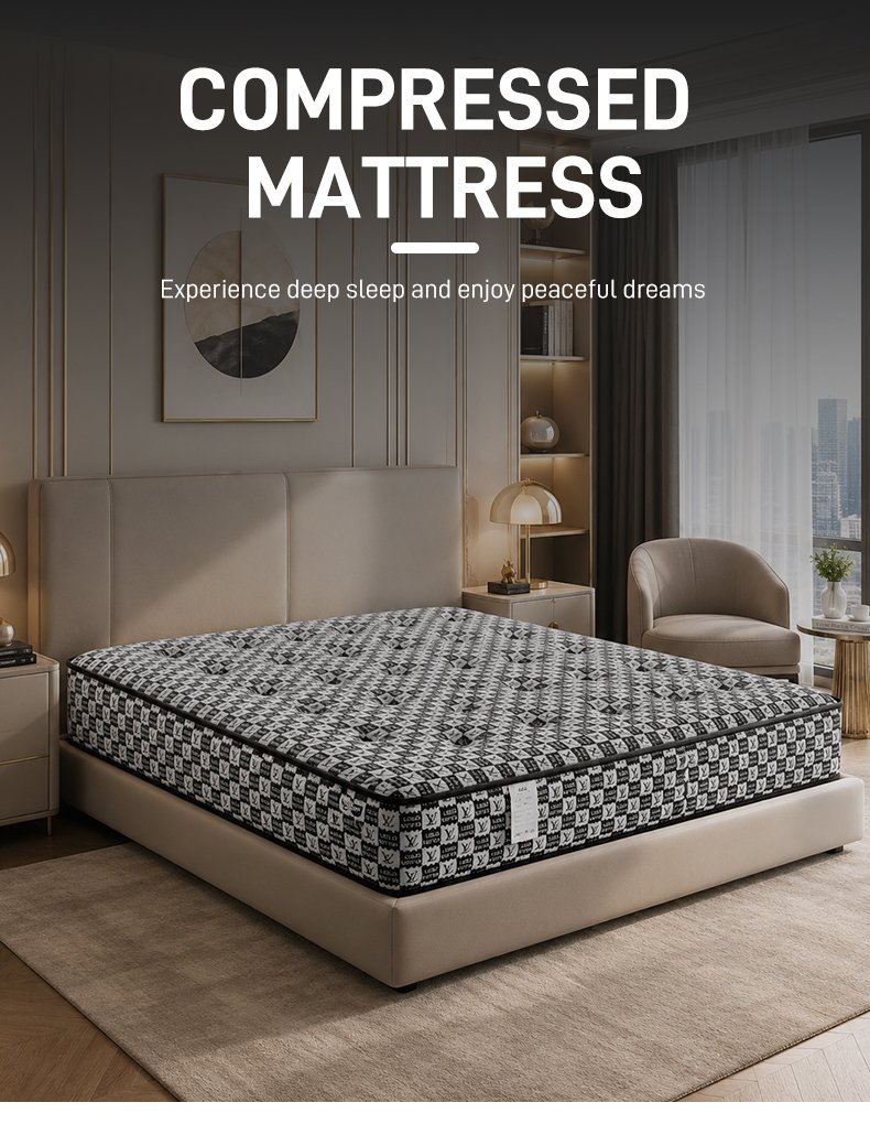 G009 Vacuum Compressed 25cm Pocket Spring Mattress Cotton Cover Monogram Pattern Tufted for Home Hotel Apartment