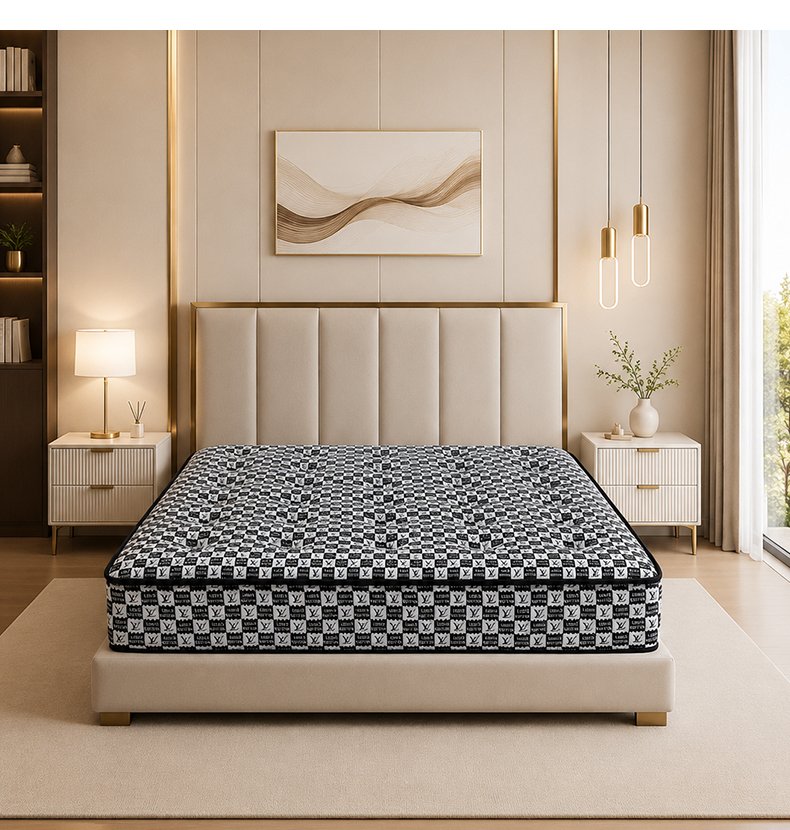 G009 Vacuum Compressed 25cm Pocket Spring Mattress Cotton Cover Monogram Pattern Tufted for Home Hotel Apartment