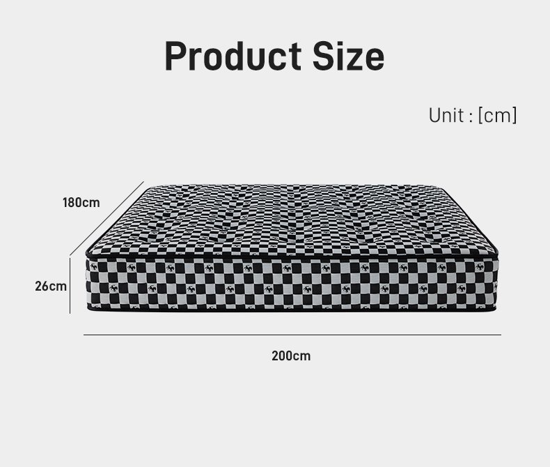 G010 Vacuum Compressed 25cm Pocket Spring Mattress Cotton Cover Checkered Pattern Tufted for Home Hotel Apartment