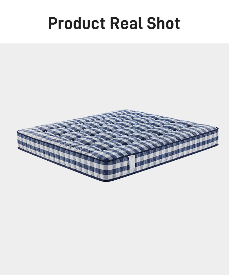 G011 Vacuum Compressed 25cm Pocket Spring Mattress Cotton Cover Gingham Pattern Tufted for Home Hotel Apartment