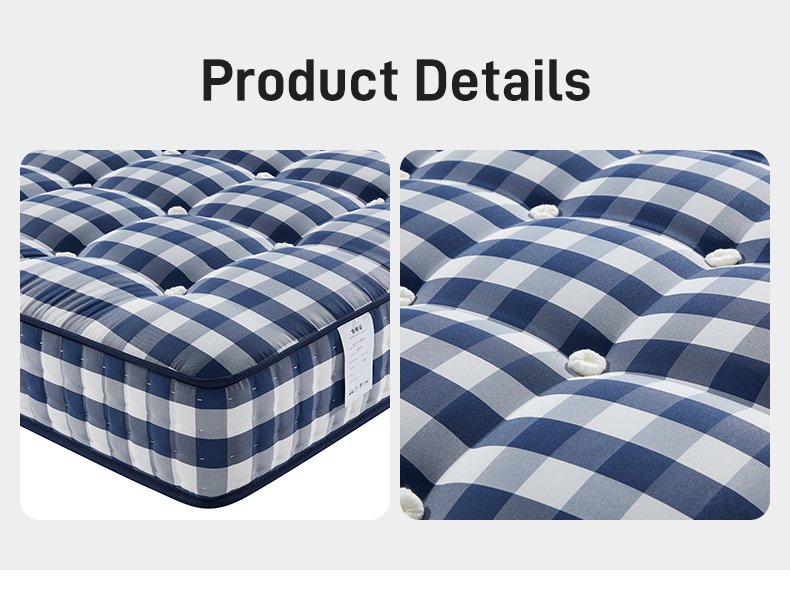 G011 Vacuum Compressed 25cm Pocket Spring Mattress Cotton Cover Gingham Pattern Tufted for Home Hotel Apartment