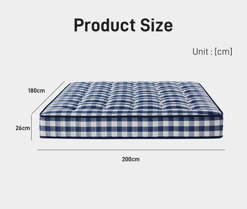 G011 Vacuum Compressed 25cm Pocket Spring Mattress Cotton Cover Gingham Pattern Tufted for Home Hotel Apartment