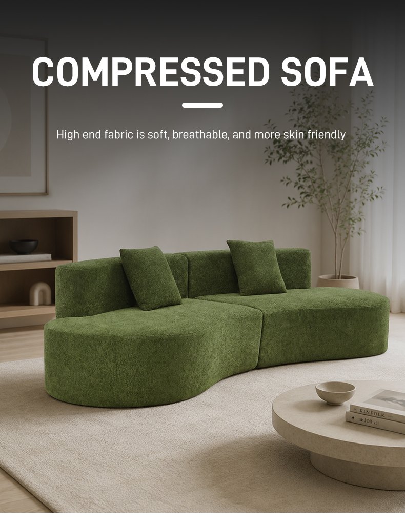 S241-3 Wholesale Factory Italian Minimalist Design Curved Shape 3 Seater Boneless Couch Foam Filling Compressed Sectional Sofa
