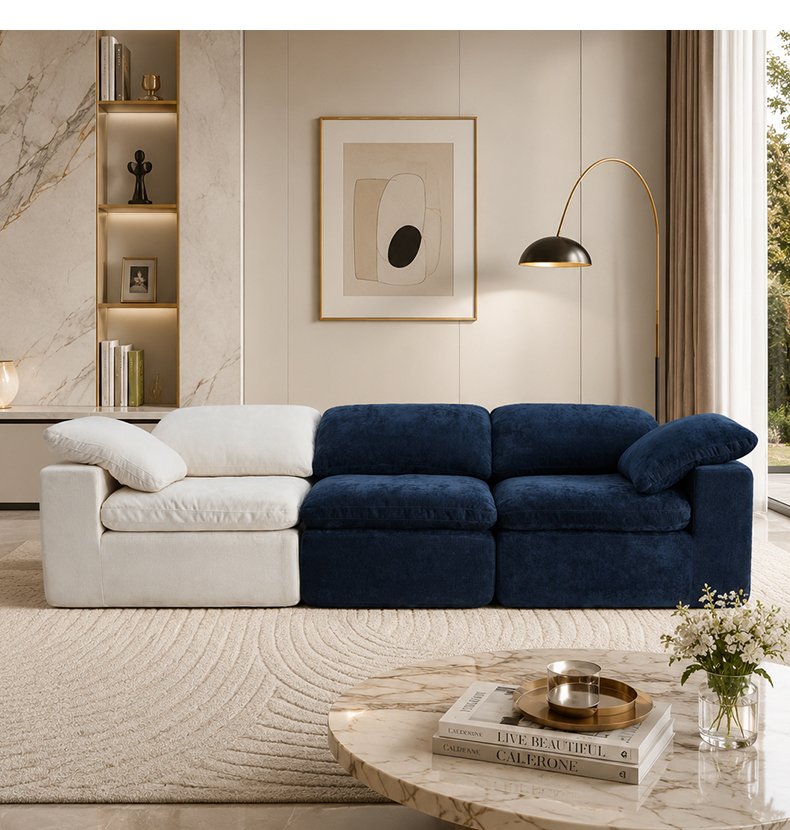 S231-3 Modern Overstuffed Comfortable L Shape Modular Sectional Boneless Foam Couch 3 Seater Compressed Cloud Sofa with Ottoman