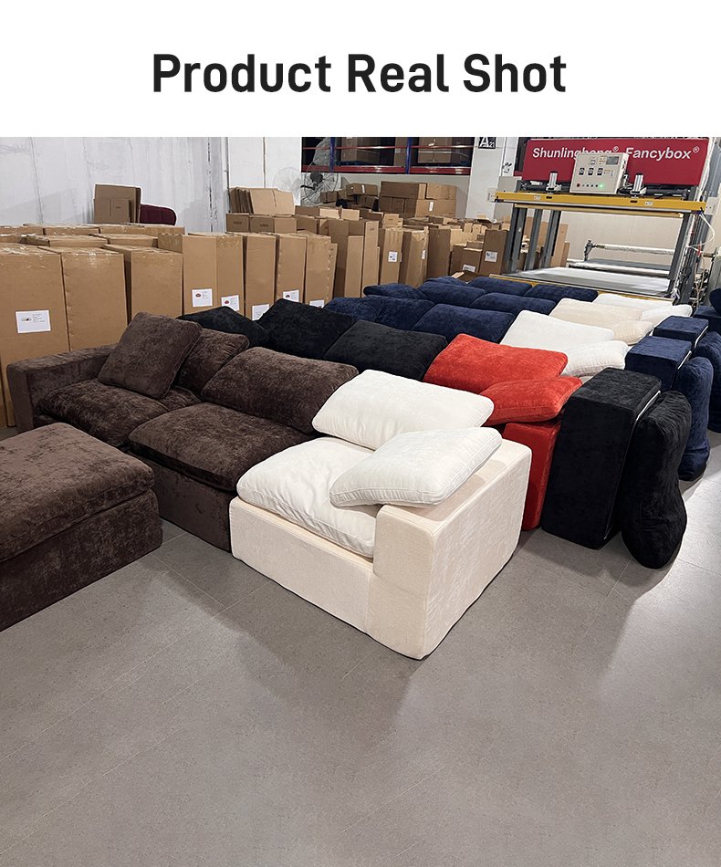 S231-3 Modern Overstuffed Comfortable L Shape Modular Sectional Boneless Foam Couch 3 Seater Compressed Cloud Sofa with Ottoman