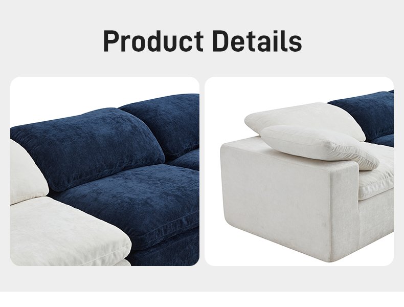 S231-3 Modern Overstuffed Comfortable L Shape Modular Sectional Boneless Foam Couch 3 Seater Compressed Cloud Sofa with Ottoman