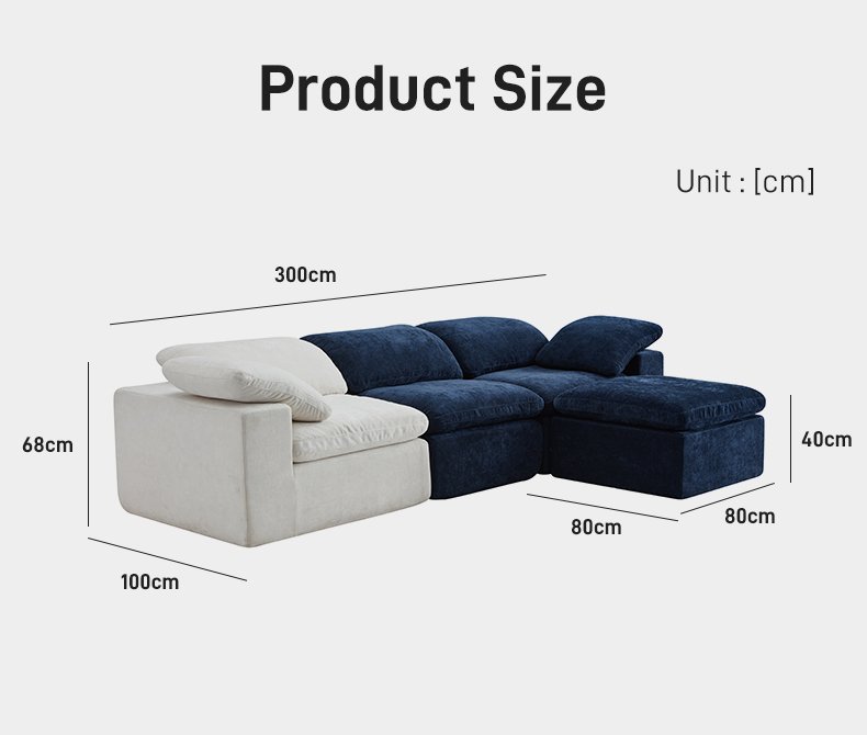 S231-3 Modern Overstuffed Comfortable L Shape Modular Sectional Boneless Foam Couch 3 Seater Compressed Cloud Sofa with Ottoman