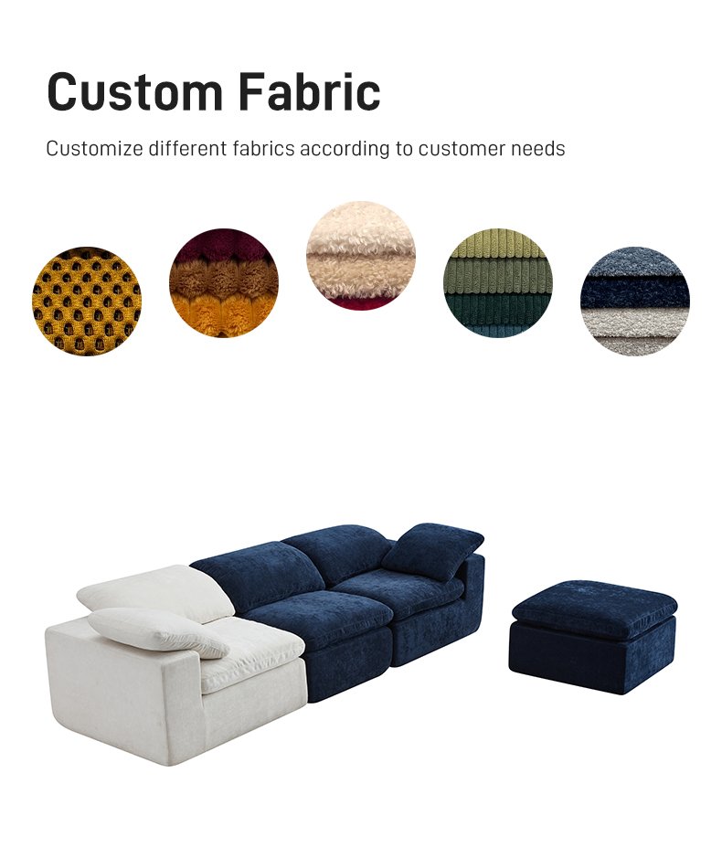 S231-3 Modern Overstuffed Comfortable L Shape Modular Sectional Boneless Foam Couch 3 Seater Compressed Cloud Sofa with Ottoman