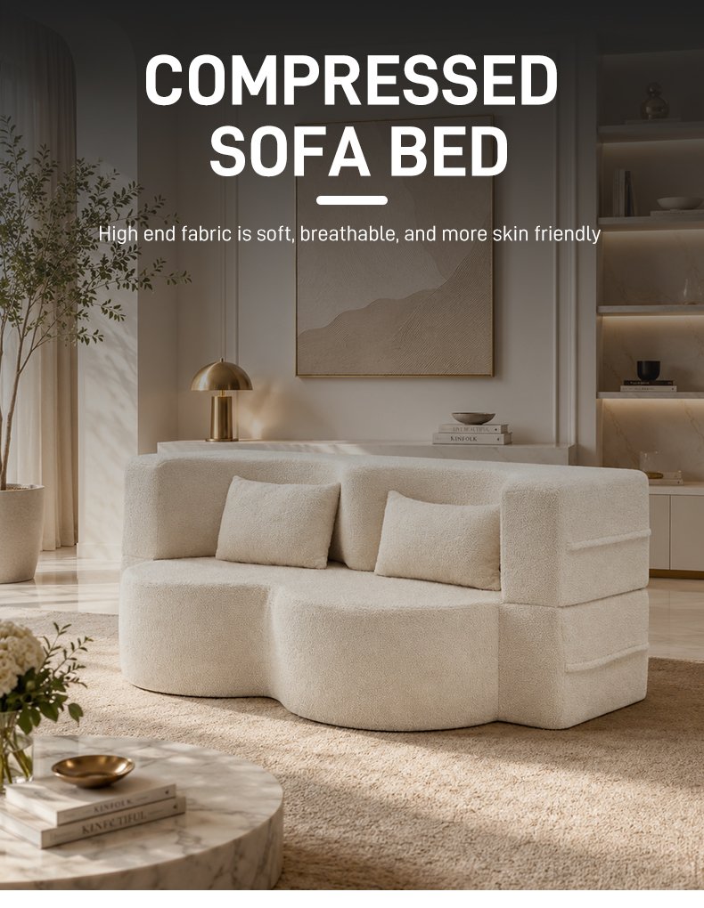 S242 Wholesale Minimalist Vacuum Compressed Foam Boneless Double Sleeper Modern 2 Seater Convertible Folding Compression Sofa Bed