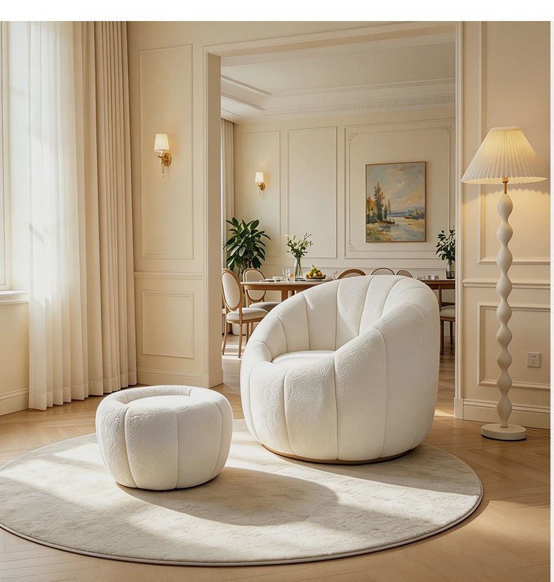 S215 Wholesale Vacuum Compressed Modern Round Foam Single Sofa Chair White Teddy Lazy Pumpkin Accent Sofa Chair
