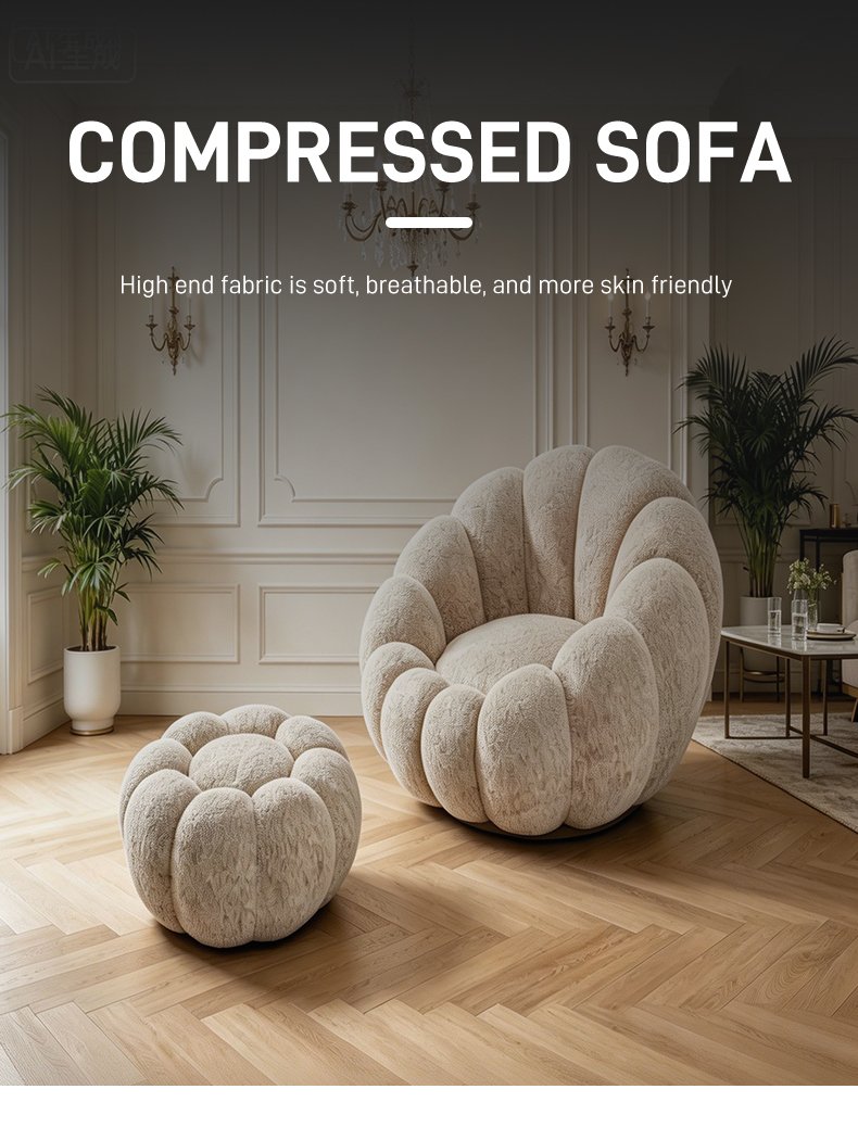 S215-1 Luxurious European Modern Minimalist Furniture - Foam Compressed Sofa, Lazy Sofa, Single-person Relaxation Area with Footrest