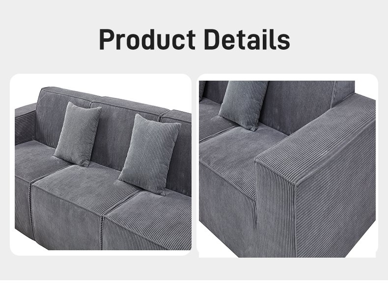 S220-3 OEM Factory Modern Corduroy Fabric Design Modular Sectional Boneless Couch Vacuum Compressed Sofa with Ottoman