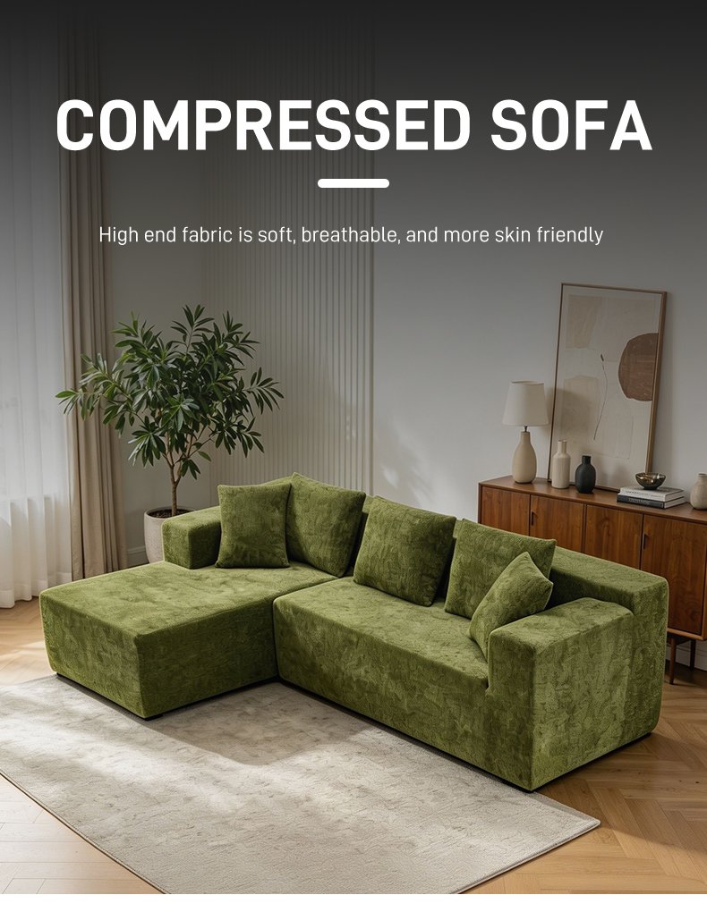 S221 OEM Manufacturer Modern Fabric Sponge Filling L Shape Boneless Couch Vacuum Compressed Corner Sofa with Chaise Lounge