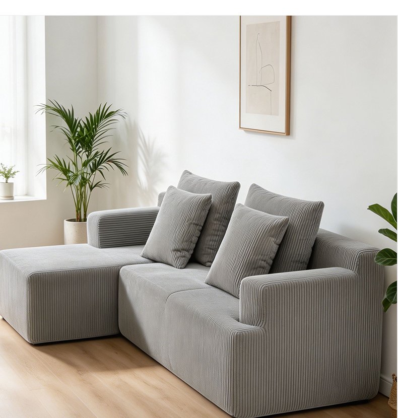S240 OEM Factory Corduroy Fabric Foam Small Corner L Shape 3 Seater Vacuum Sofa Space Saving Compressed Sectional Sofa