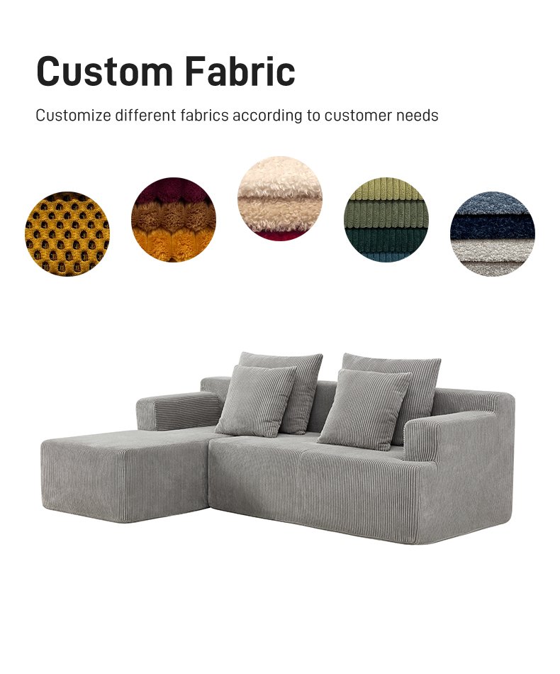 S240 OEM Factory Corduroy Fabric Foam Small Corner L Shape 3 Seater Vacuum Sofa Space Saving Compressed Sectional Sofa
