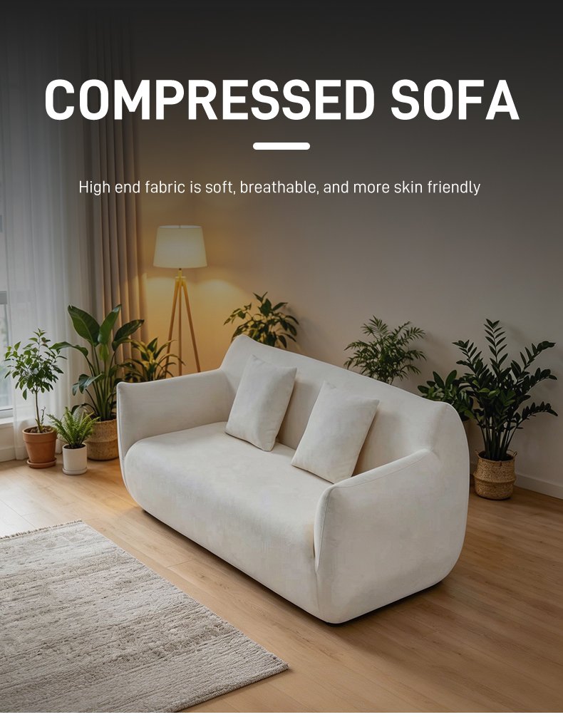S254 IOem Factory Modern Minimalist White Teddy Fabric Cream Two Seater Beanbag Vacuum Compressed Sofa for Wholesaler