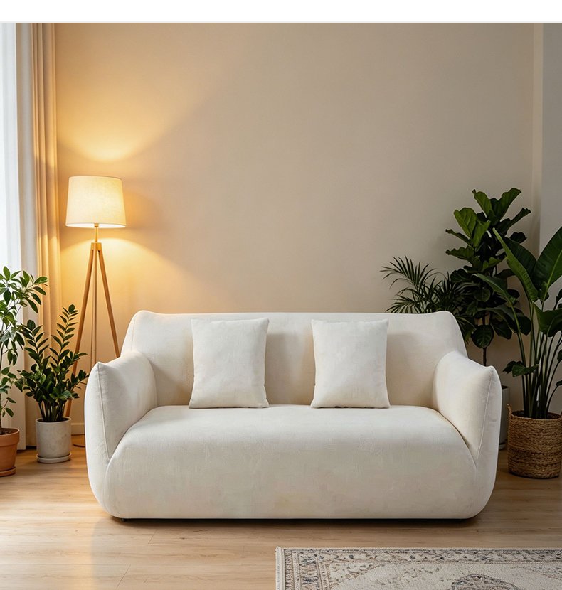 S254 IOem Factory Modern Minimalist White Teddy Fabric Cream Two Seater Beanbag Vacuum Compressed Sofa for Wholesaler