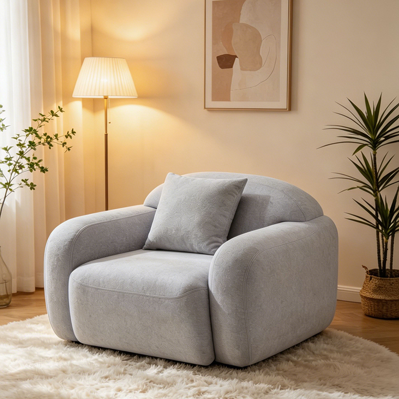 S273-1 Modern Italian Designer Fabric Armchair Curved Embrace Lounge Chair with Ottoman Vacuum Packed High Density Foam Seating