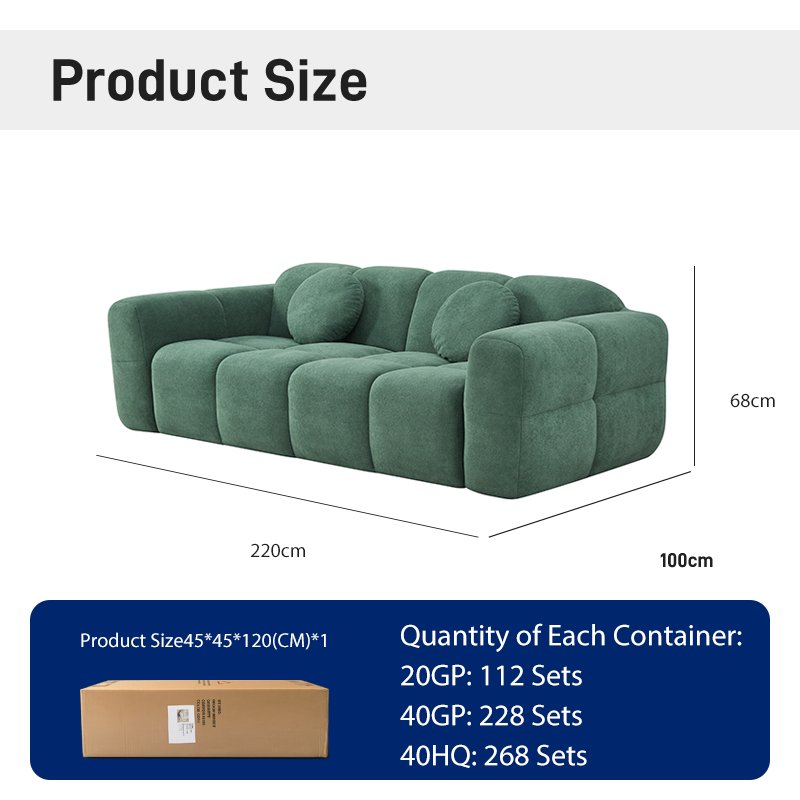 S271 Modern Italian Designer Modular Fabric Sofa Green Sectional Couch with Round Pillows Vacuum Compressed Space Saving Furniture