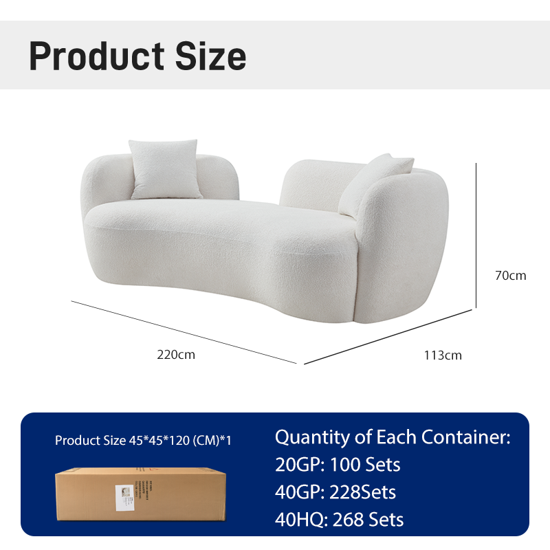 S275 Modern Italian Designer Curved Fabric Sofa High Density Foam Vacuum Compressed Space Saving Living Room Couch Set
