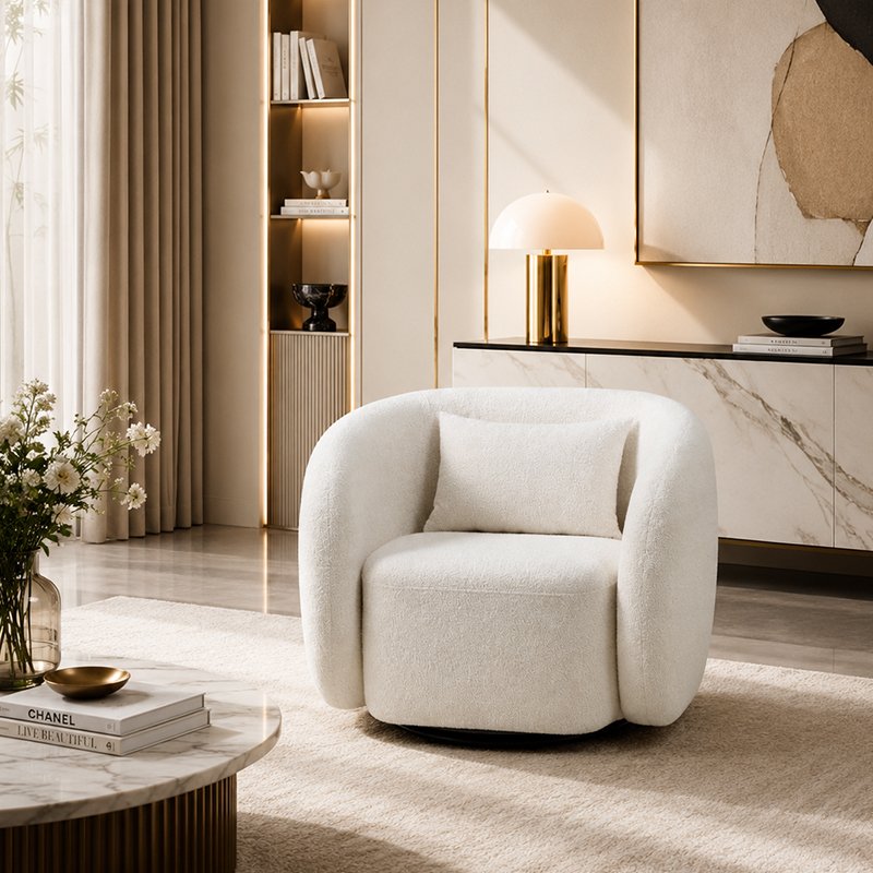 S252-1 Modern Italian Designer White Boucle Armchair Arc Leisure Sofa Chair Vacuum Compression High-density Foam Chair 111