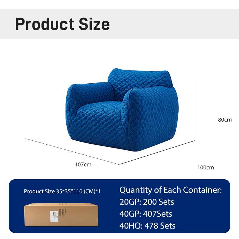 S258 Modern Italian Designer Blue Fabric Armchair Wavy Texture Tufted Leisure Sofa Chair Vacuum Compression High-density Foam Chair