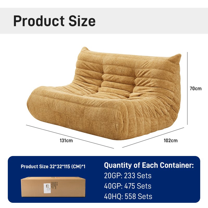 S212-2 Modern Italian Designer Caterpillar Fabric Couch 2 Seater Vacuum Compressed High Density Foam Living Room Seating
