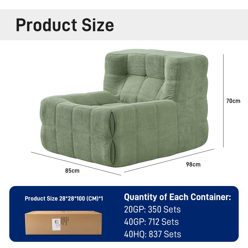 S217-1 Modern Italian Designer Green Corduroy Fabric Armless Chair Modular Single Seat Sofa Vacuum Compression High-density Foam Seat