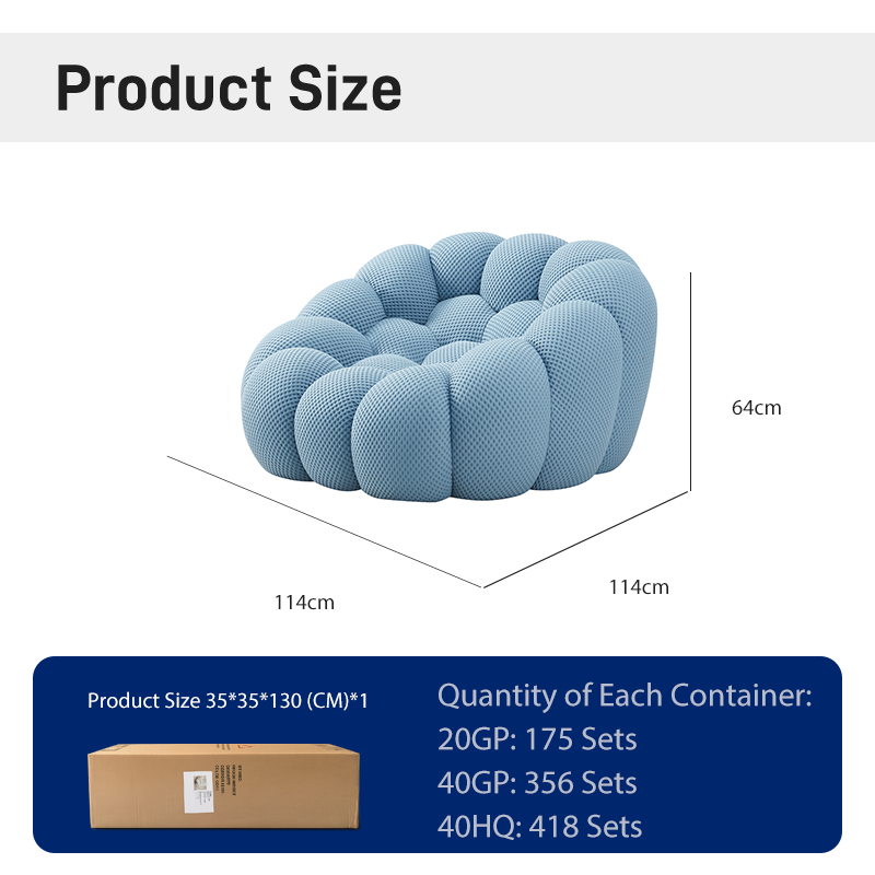 S230-1 Modern Italian Designer Blue Bubble Armchair Upholstered Fabric Lounge Chair Vacuum Compressed High Density Foam Seating