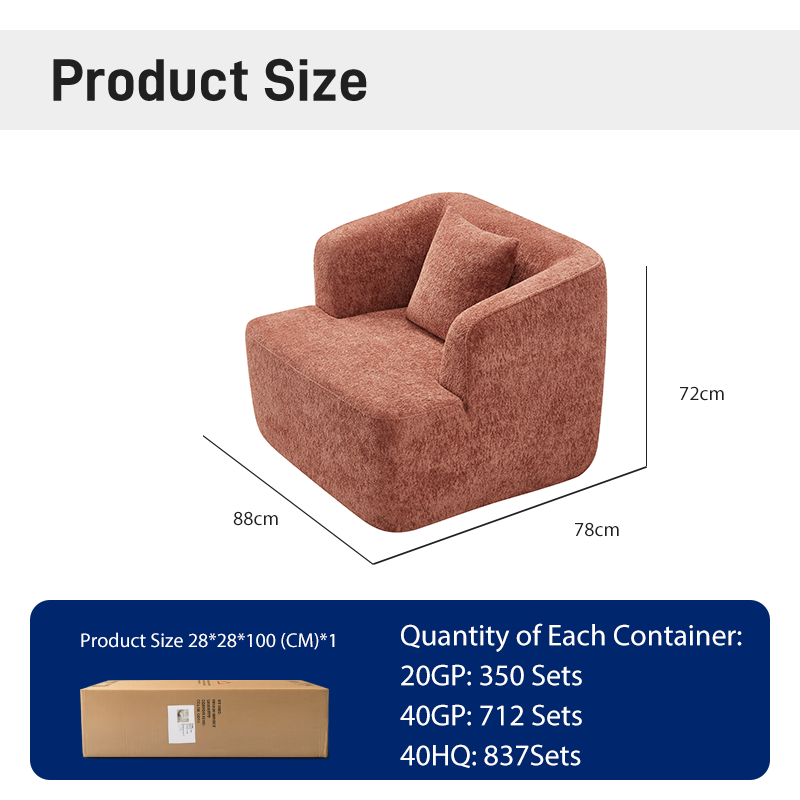 S229 Modern Italian Designer Rust Red Fabric Armchair Single Seater Lounge Chair Vacuum Compressed Space Saving Furniture