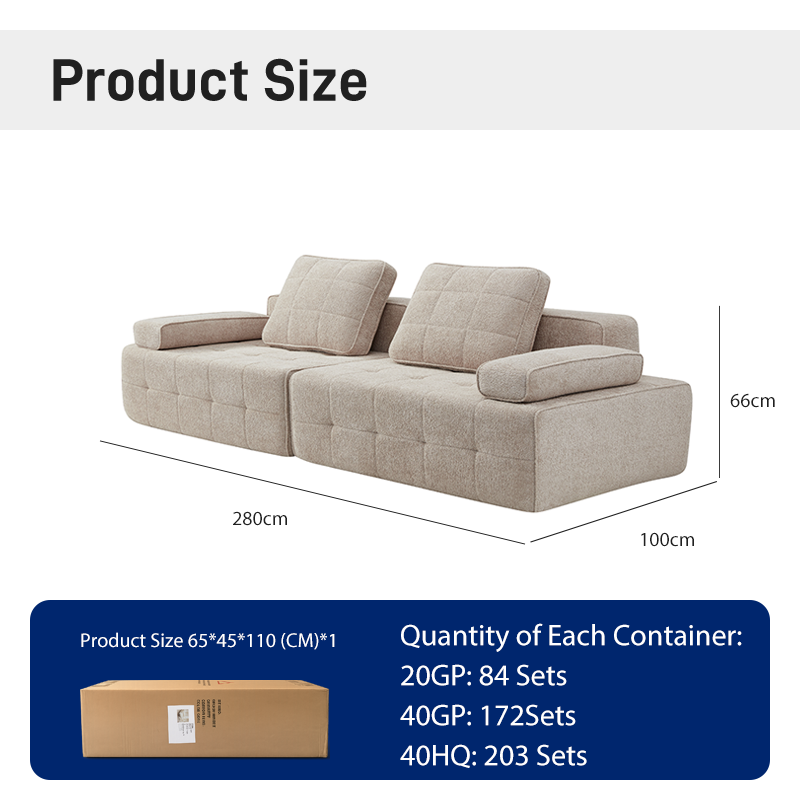 S270 Vacuum Compression Modern Fabric Sofa, Comfortable Living Room Sofa, Space Saving Design No Need to Install Orange Bubble Pedals