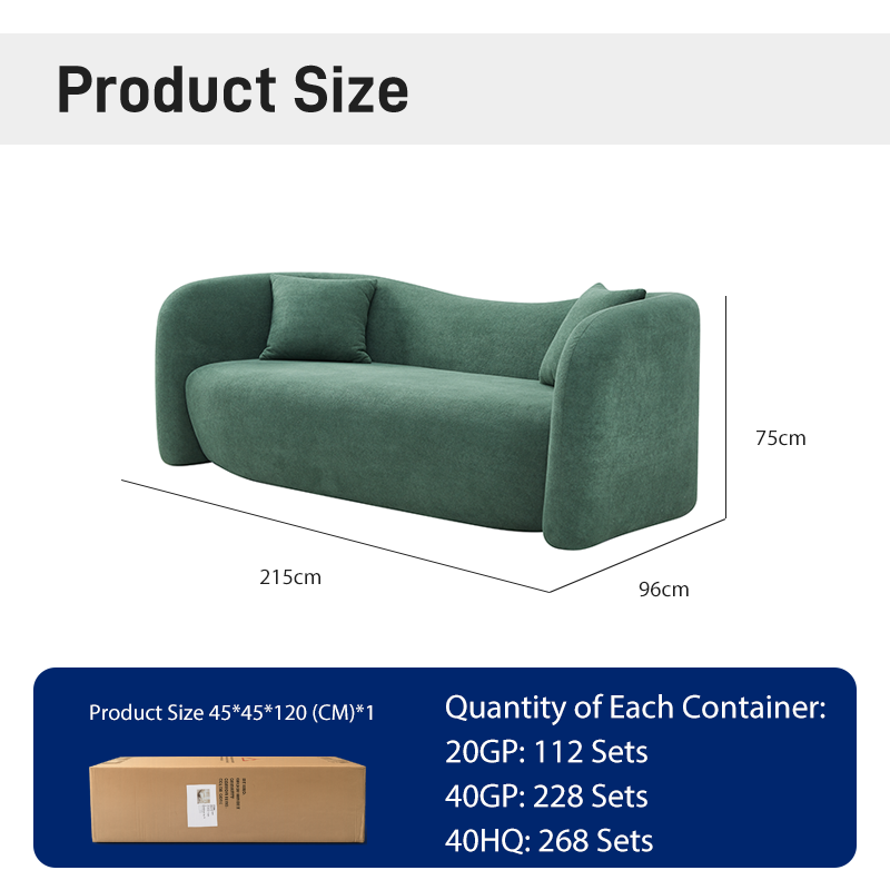 S257 Modern Minimalist Cloud Green Fabric Sofa Deluxe Soft Foam Filled Three Seat Sofa for Upholstered Seats in Apartment Living Room