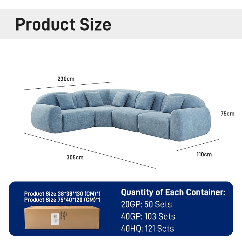 S225-L Vacuum Compression Modern Fabric Sofa, Comfortable Living Room Sofa, Space Saving Design No Need to Install Orange Bubble Pedals