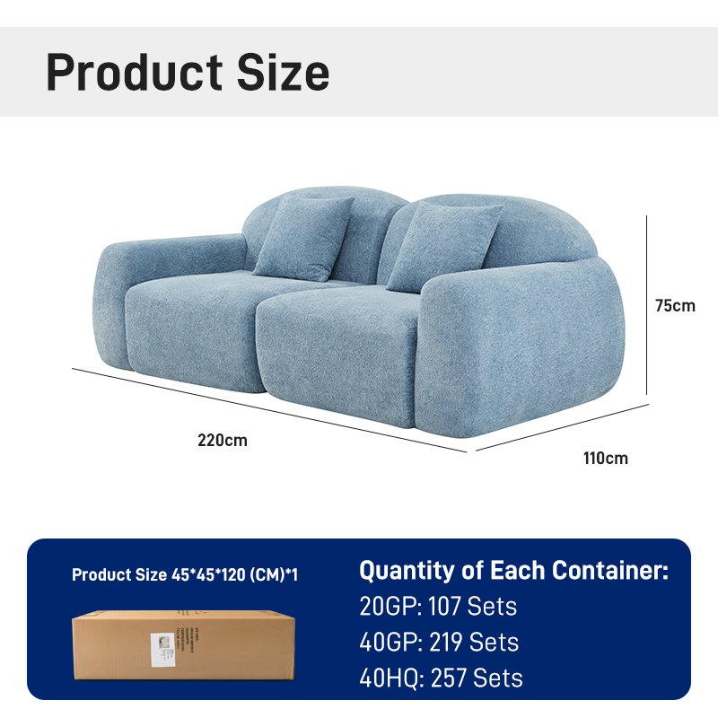 S225-2 OEM Foshan Factory Modern Fabric Sponge 2-seater Segmented Sofa Set Vacuum Packaging Compression Apartment Furniture