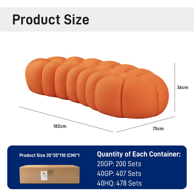 S230-3T Vacuum Compression Modern Fabric Sofa, Comfortable Living Room Sofa, Space Saving Design No Need to Install Orange Bubble Pedals