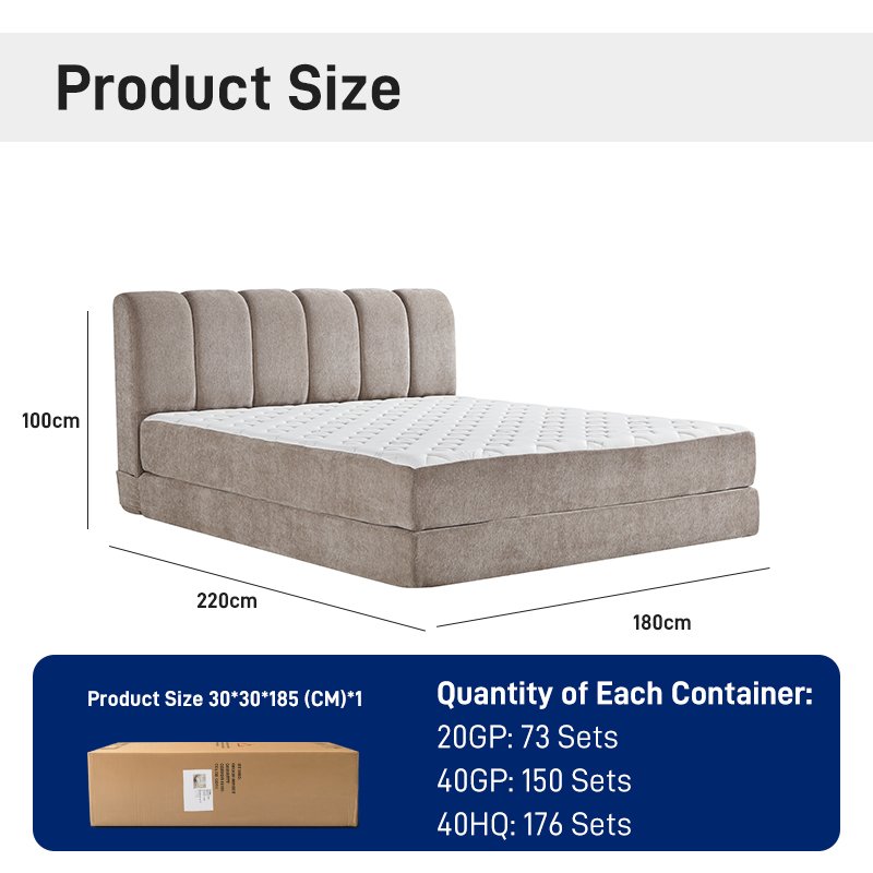 B305 Modern Vacuum Compression Bed Packaged with 35D Sponge Roll Material for Bedroom Furniture, with Fabric Cushion
