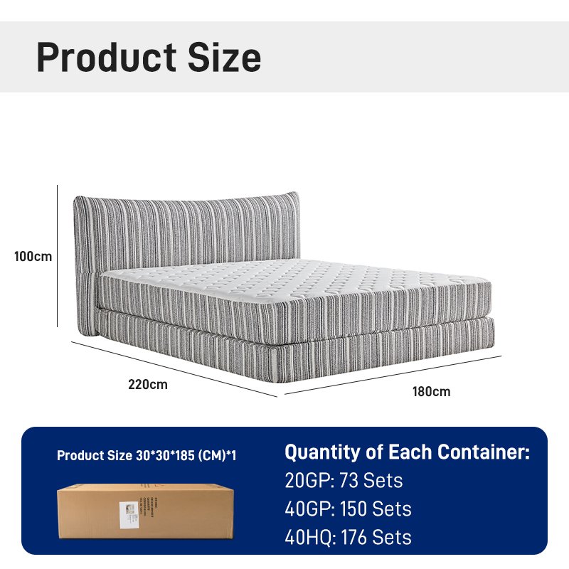 B303 High Density Foam Soft Bed Italian Style High Quality Striped Fabric Upholstered Bed Modern Minimalist Home Bedroom Furniture