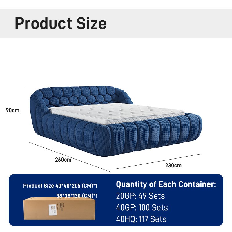 B306 Luxury 3D Bubble Fabric Upholstered Bed Modern Design High Density Foam Soft Bed Frame for High-end Apartment Hotel Bedroom
